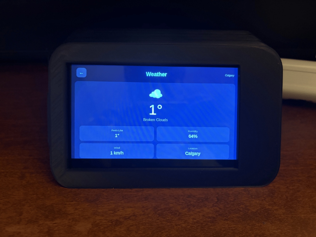 HomeHUB running on Raspberry Pi touchscreen showing weather